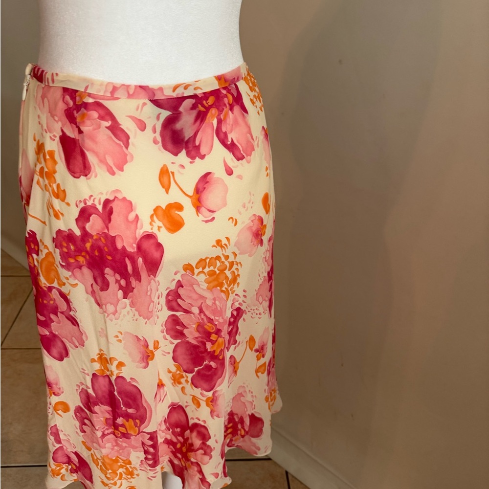 Ann Taylor Silk Skirt in Cream and Orange